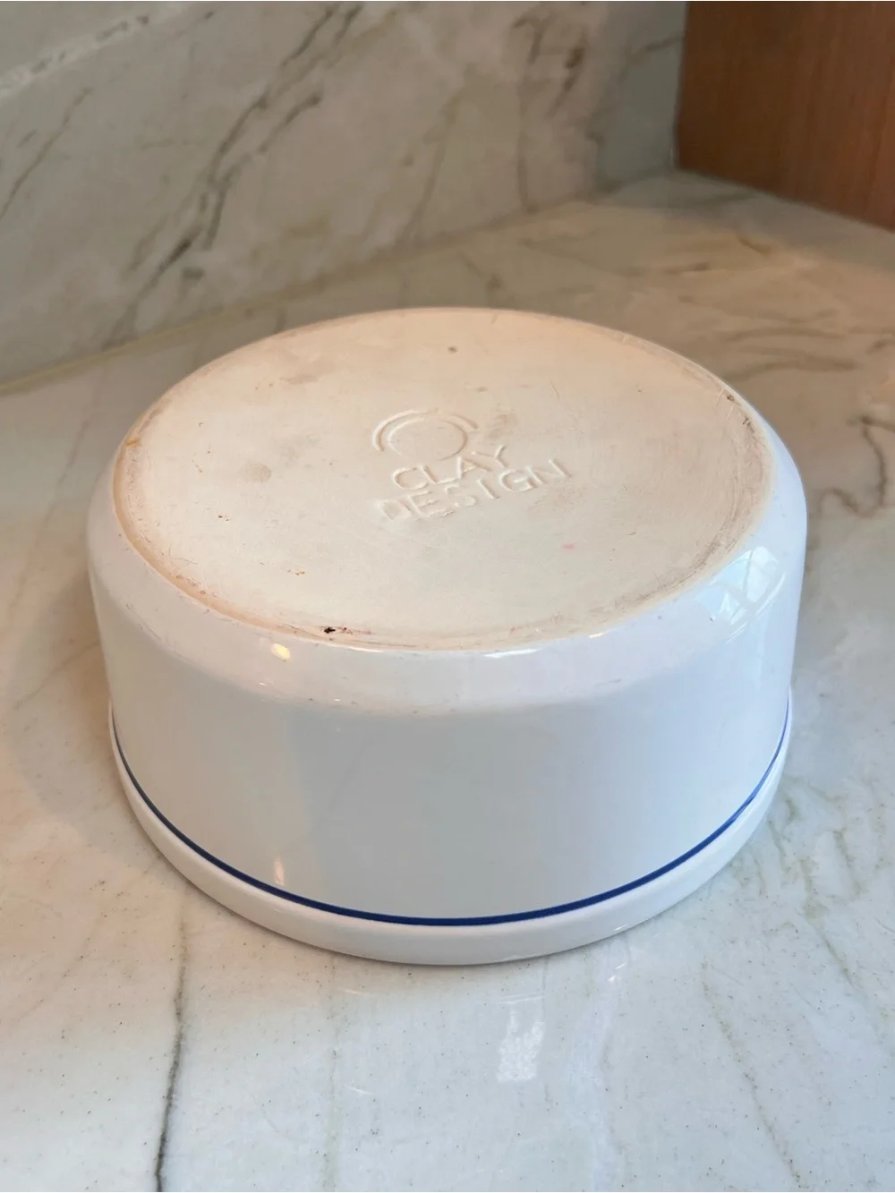 Vintage Clay Design TOP DOG ceramic dog bowl white blue pet food dish